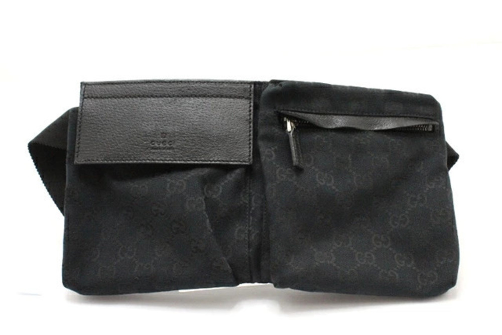 Gucci Waist Belt Crossbody Bag GG Canvas Leather Black